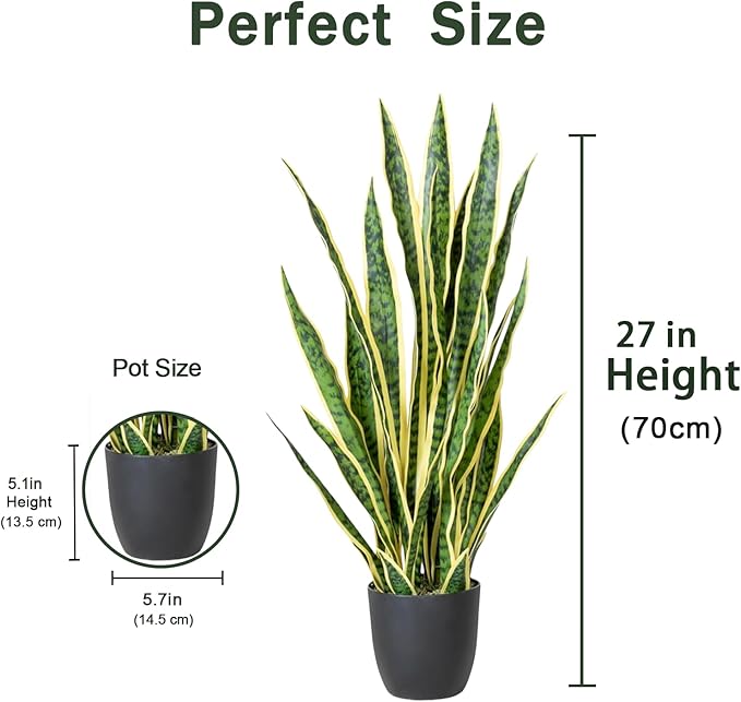 Artificial Snake Plant, 27" Fake Sansevieria with Basket, Faux Plants for Indoor Home Office Store Decoration, Perfect Faux Mother in Law Plants