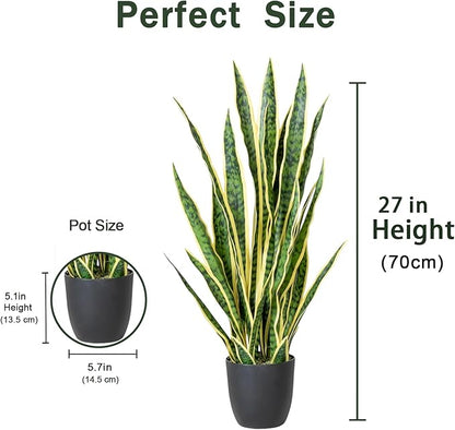 Artificial Snake Plant, 27" Fake Sansevieria with Basket, Faux Plants for Indoor Home Office Store Decoration, Perfect Faux Mother in Law Plants