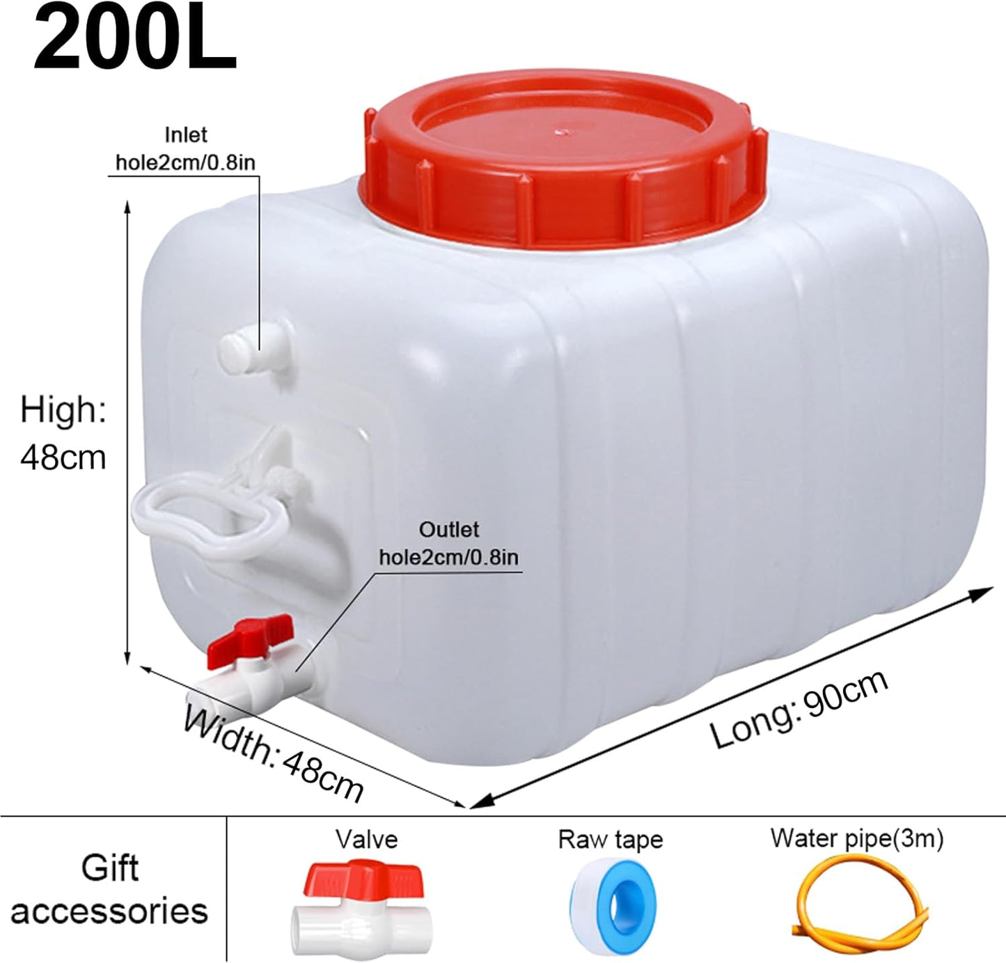 Water Storage Containers Water Carrier Plastic Water Tank with Tap Emergency Water Container 50L/80L/110L/200L Water Bucket Jug for Hiking Camping Driking Outdoors Indoors(Size:200L)