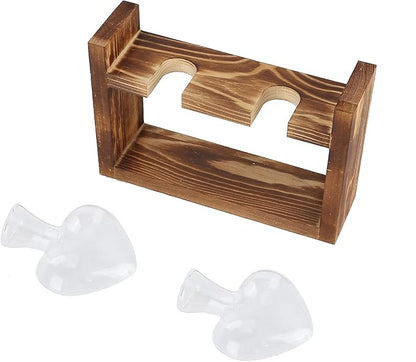 Plant Terrarium with Wooden Stand,Heart Shaped Transparent Glass Vase Flower Pot Hydroponics Plant Propagation Station for Hydroponics Plants Home Office Decor (Retro Box + 2