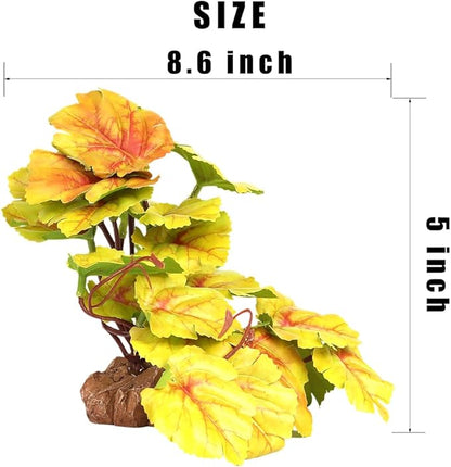 Reptile Plants for Terrarium, Ball Python Tank Decor Accessories fit Bearded Dragon Crested Leopard Gecko Lizard Chameleon Snake Frog Tortoise Hermit Crab - Fake Heuchera Micrantha Yellow
