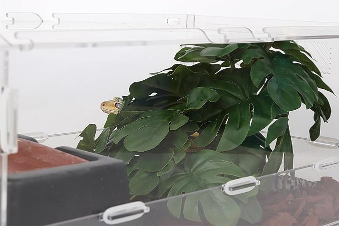Reptile Plants for Terrarium, Ball Python Tank Decor Accessories fit Bearded Dragon Crested Leopard Gecko Lizard Chameleon Snake Frog Tortoise Hermit Crab - Fake Monstera