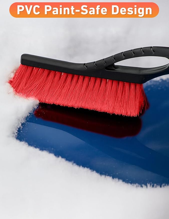 EcoNour 27" Car Snow Brush and Ice Scrapers for Car Windshield (Red- 2 Pack) | Scratch Free Bristle Head Snow Brush & Tough Window Snow Scraper with Aluminium Body