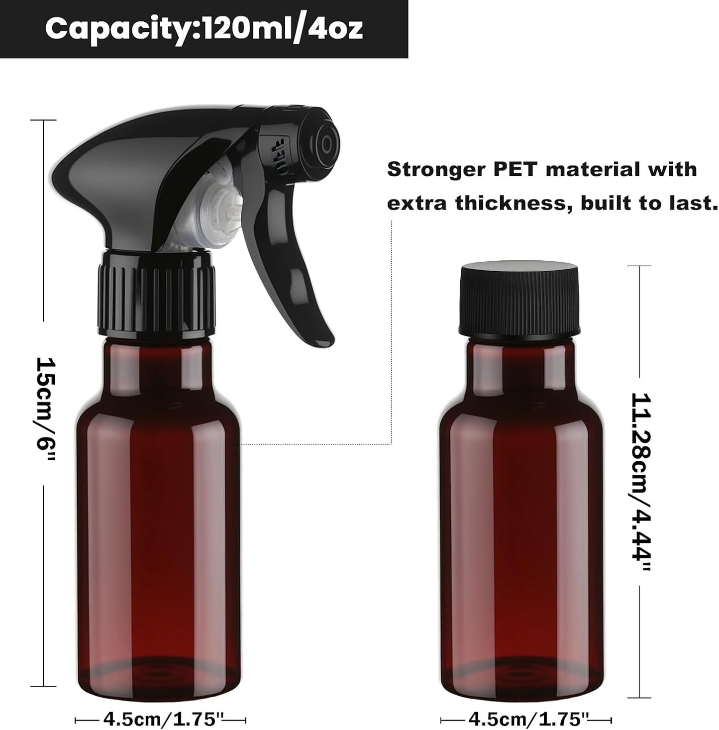 Spray Bottles 4oz/120ml Plastic Small Spray Bottle for Hair Mist/Stream Spraying Heavy Duty Empty Water Spray Bottles for Cleaning Solutions, Plants 2 Pack (Brown)