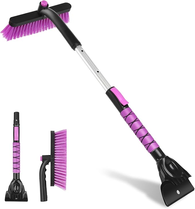 YOUGFIN Ice Scraper with Snow Brush Detachable for Car Windshield 33 Inch, 2 In 1 Extendable Window Scraper & Foam Snow Removal Brush for SUV, Heavy Duty Snow Cleaner for Truck Van, 360° Pivoting Head