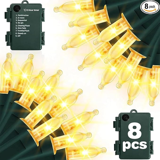 Battery Christmas Lights, 8 Pack LED Mini String Light with 8 Modes Auto-Timer, Waterproof Tree Lights for Outdoor Indoor Xmas Holiday Wreath Garden Decor (Warm White, 50 LED-8 Pack)