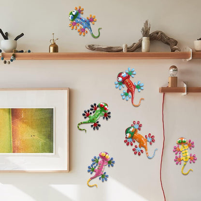 hogardeck Metal Gecko Outdoor Wall Decor, 6 Pack Lizard Wall Art Garden Sculptures & Statues with Free-adjustable Head Outdoor Spring Decor for Front Yard Fence Patio