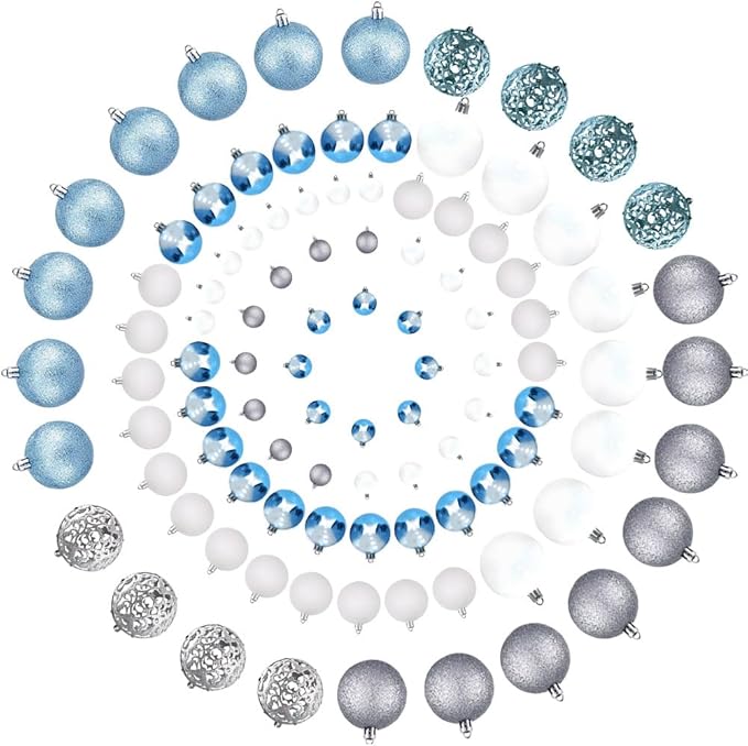 100-Pack Christmas Ball Ornaments for Tree,Shatterproof Plastic Holiday Baubles Set in Assorted Sizes and Finishes, Christmas Tree Decorations for Home, Office, Party, Indoor Outdoor Use