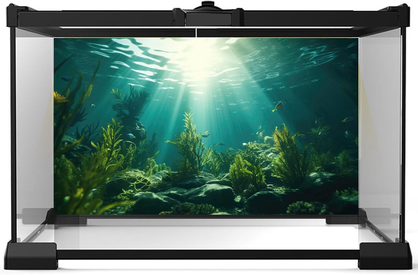 Ocean Aquarium Background Aquatic Plants with Rocks Terrarium Backdrop Sunlight Rays Deep Sea Fish Tank Background Aquarium Wallpaper Poster Decor Vinyl 72x18in