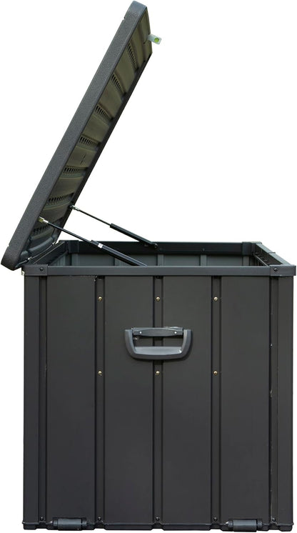 KUIKUI 100 Gallon Deck Box Waterproof, 100 Gallon Outdoor Storage Box, Metal Deck Box Waterproof for Pool Patio Cushions and Sports Pools Equipment, Dark Gray