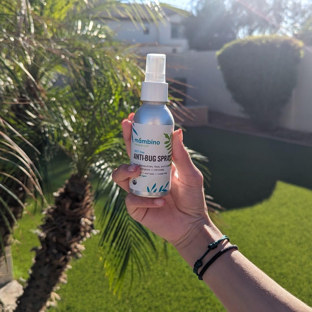 Anti-Bug Spray DEET-Free – Organic, All-Natural Bug Spray Travel Size with Essential Oils – Non-Toxic, Reef Safe, Face-Safe Bug Repellent for Babies, Kids, Adults by Mambino Organics, 4oz