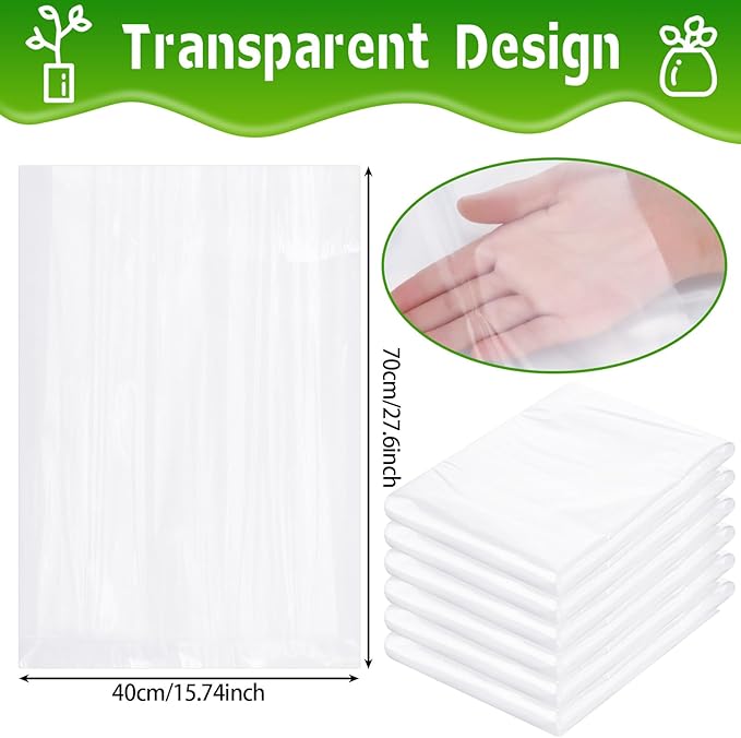 6 Pcs Winter Plant Covers Freeze Protection Small Plastic Clear Film Cover Shelter Bags Waterproof Frost Cloth for Outdoor Plants Greenhouse Garden Rain Frost Protection(15.7 x 27.6 Inch)