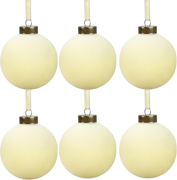 6 Pcs Velvet Christmas Balls Bulk Shatterproof Plastic Christmas Tree Decorations for Decorative Hanging Baubles (6, Beige, 3.94Inch)