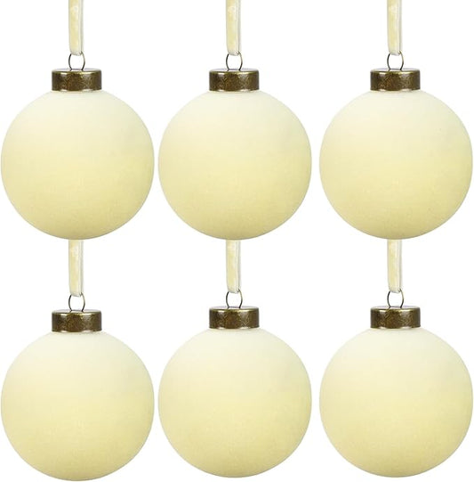 6 Pcs Velvet Christmas Balls Bulk Shatterproof Plastic Christmas Tree Decorations for Decorative Hanging Baubles (6, Beige, 3.94Inch)