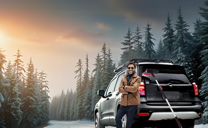 POWERJET 39”- 61” 3-1 Pivot Long Snow Brush with Ice Scrapper (C80000), Window Squeegee, Snow Broom Head, Pin Lock Telescopic with Soft EVA Grip, Ice Scraper Combo, Cars, SUVs