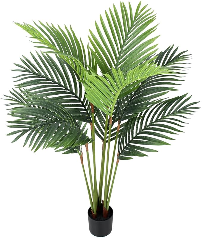 Fake Palm Trees 4 Ft Artificial Tropical Silk Plant-Tall Faux Faux Areca Palm Plants,Tall Artificial Plants Indoors and Outdoors in Pot