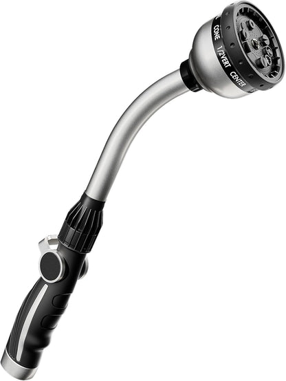RESTMO Watering Wand Heavy Duty, Metal Garden Hose Wand with Thumb Flow Control, 15-Inch Long Hose Nozzle Sprayer with 10 Spray Patterns, Ideal to Water Hanging Baskets and Shrubs, Silver