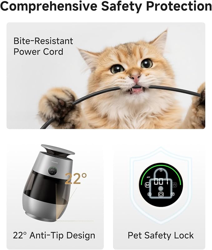 ‌Dreame Pet Air Purifier AP10 for Home Large Room, Cleans 5,386 ft² in One Hour, Smart Air Cleaner with 360° Visual Collection of Cat Hair, 3 Filters for Odor Purification, ‌Pet-Friendly Design, Grey