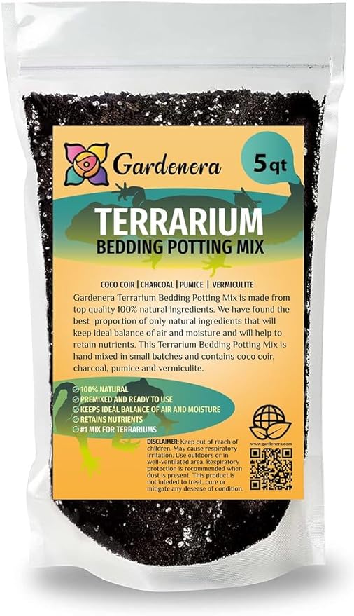 Gardenera Terrarium Bedding - Superior Drainage, Nutrient Retention, and Water Retention for Thriving Terrarium Plants - 5 QUARTS