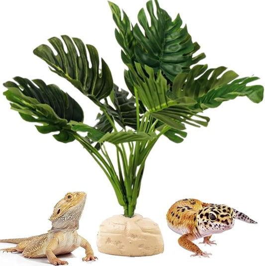 Reptile Terrarium Decor Plants,Amphibian Habitat Decor,Artificial Plants for Tank Accessories,Fake Monstera for Crested Gecko Leopard Lizard Chameleon Ball Python Snake Frog