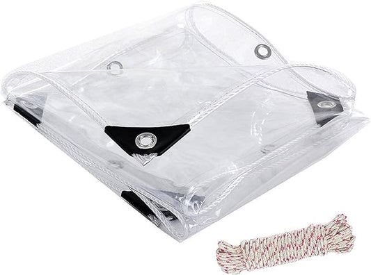 Clear Vinyl Tarp with Grommets, PVC Clear Tarp 14 Mil Thick, Protects Against Water, Uv-Ray, Tear, Waterproof Transparent Cover for Patio and Outdoor Spaces (8‘×10’)