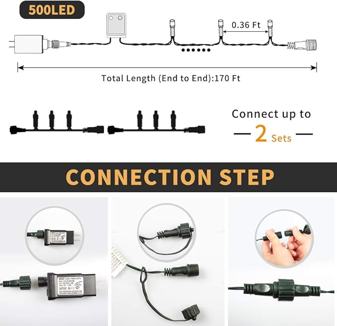 XTF2015 170ft 500 LED Christmas Lights Outdoor, 3 in 1 Color Changing Christms Tree Lights with 11 Modes and Remote for Outdoor Indoor Decor (Warm White & Multicolor & Combination) (170FT)