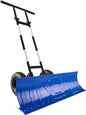 Best Choice Products 36in Galvanized Blade Heavy-Duty 2-Wheel Snow Pusher Hand Plow for Snow Removal w/Wheels, Adjustable Handle, Blade Angle - Blue