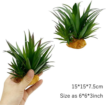 Smoothedo-Pets Reptile Artificial Plants Succulent Terrarium Decor Desert Plant Lizard Bearded Dragon Chameleon Gecko Snake Amphibian Habitat Hideout Turtle Tank Accessories (Green-2pcs-Set)