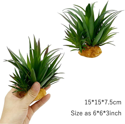 Smoothedo-Pets Reptile Artificial Plants Succulent Terrarium Decor Desert Plant Lizard Bearded Dragon Chameleon Gecko Snake Amphibian Habitat Hideout Turtle Tank Accessories (Green-2pcs-Set)
