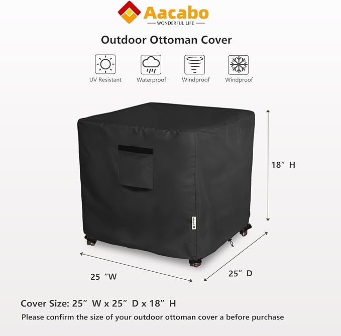 Patio Ottoman Cover,25W x 25D x 18H inch,Waterproof Square Patio Small Side Table Cover,Suitable for 3-Piece Outdoor Wicker Patio Bistro Set Side Table