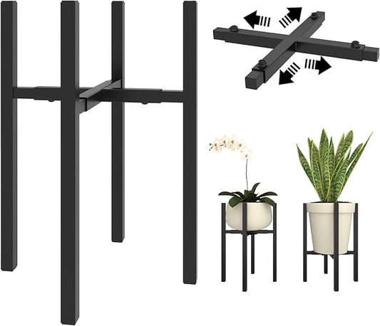 Adjustable Plant Stand Indoor Outdoor, Metal Plant Stand 9 to 15 Inches, Mid Century Modern Floor Flower Pots Stand, Plant Holder for Home Garden Decor Load Bearing 160 LB Black