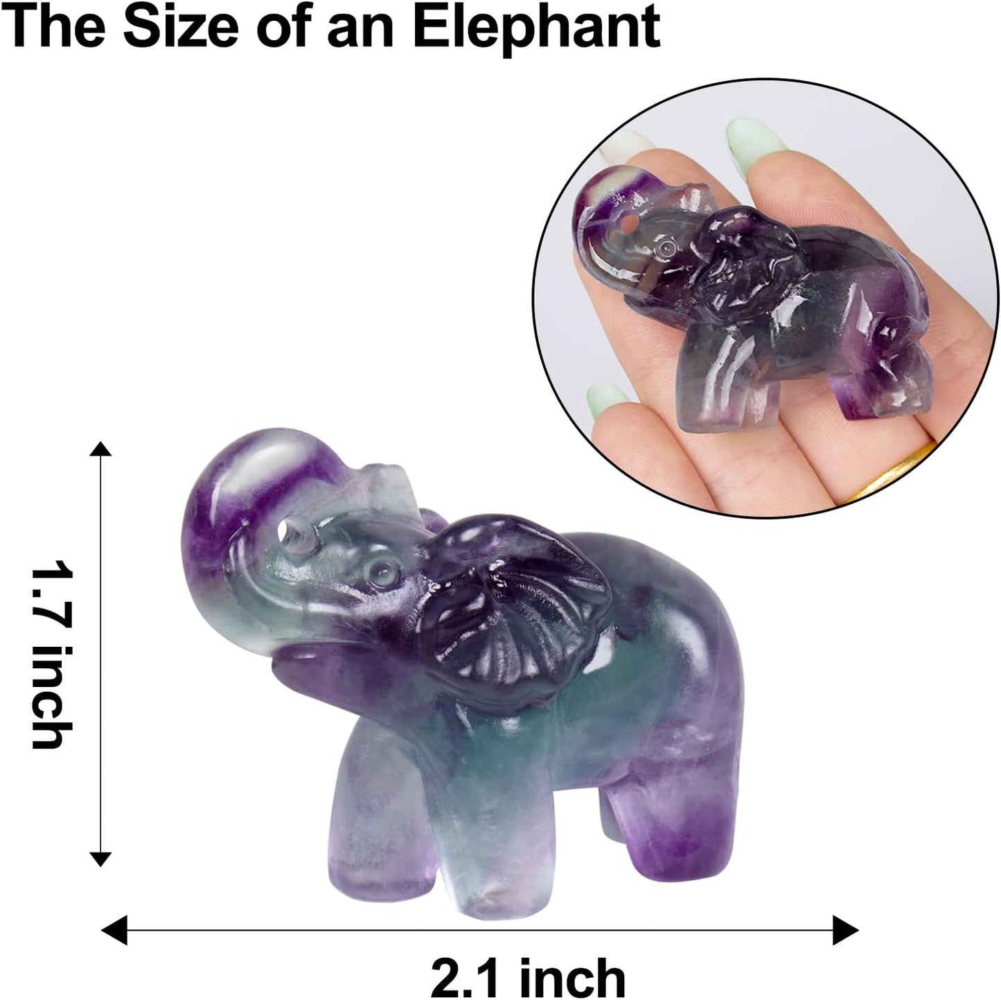 2 Inch Rainbow Fluorite Crystal Elephant Sculpture Handcrafted Healing Stone Animal Figurine Spiritual Home Decor Lucky Charm Gift for Wealth Success Positive Energy and Meditation Lovers