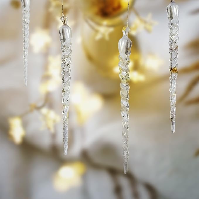AMS Christmas Sparkling Glitter Icicle Ornaments 30 PCS Acrylic Icicles Ornament Set for Christmas Tree New Year Party Decorations Supplies(5.8''/14.8cm, Clear)