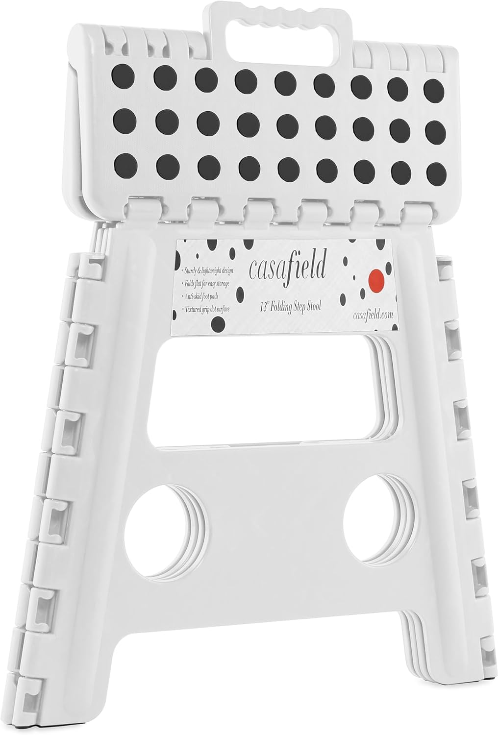 Casafield 13" Folding Step Stool with Handle, White - Portable Collapsible Small Plastic Foot Stool for Adults - Use in The Kitchen, Bathroom and Bedroom
