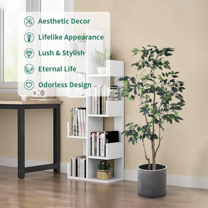 5Ft Artificial Ficus Tree with Realistic Leaves, Livelike Faux Silk Indoor Outdoor Plant for Home Office Decor Living Room, Porch, Garden Decor