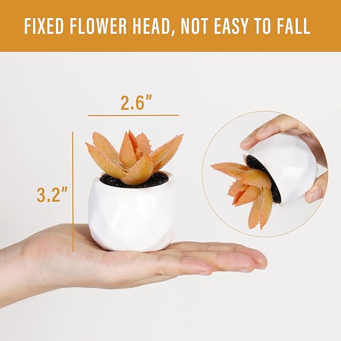 Tiita Artificial Faux Succulents in Pots, Mini Orange Fake Plants for Women Desk, Small Realistic Faux Succulents for Home Office Accessories Window Sill Bathroom Bedroom 4 Set, Orange