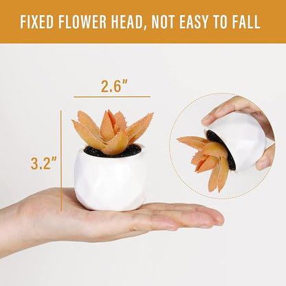 Tiita Artificial Faux Succulents in Pots, Mini Orange Fake Plants for Women Desk, Small Realistic Faux Succulents for Home Office Accessories Window Sill Bathroom Bedroom 4 Set, Orange