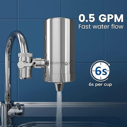 Waterdrop Water Filter for Sink Faucet, 360° Rotating Stainless Steel, NSF Certified Water Purifier for Kitchen Sink, 12 Months Long Lasting Tap Water Filter, Reduce Chlorine, 4 Filters