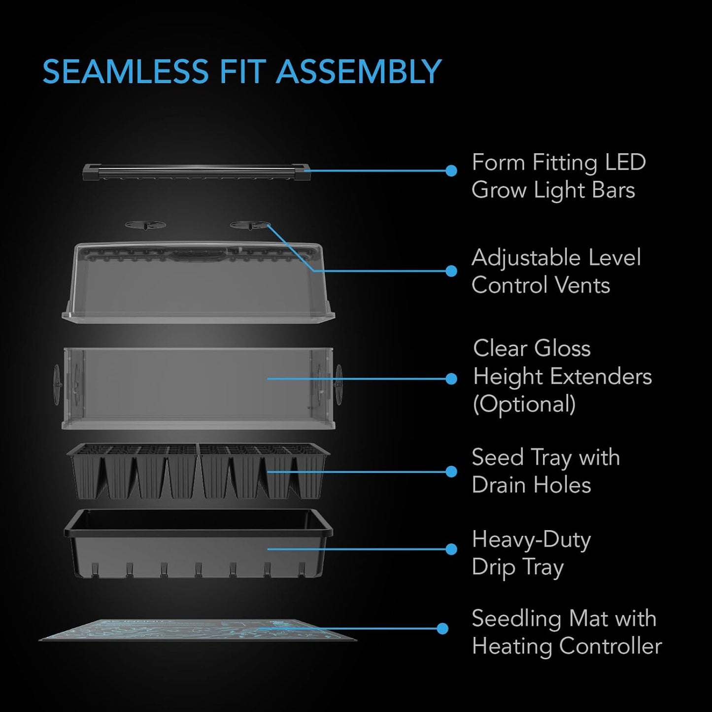 AC Infinity Heavy-Duty Humidity Dome 5x8 Germination Kit with Waterproof Seedling Mat, Full Spectrum LED Grow Light Bars, Samsung LM301H EVO Diodes, Vented Extension Panels, for Seed Starting