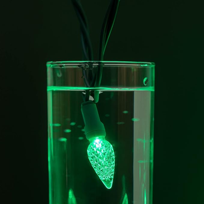 YULETIME Green One-Piece C6 Strawberry Christmas Lights 140 Count 71 Feet, 2 Sets 70 LED 35.5 ft High Waterproof UL Certified String Light (Green)