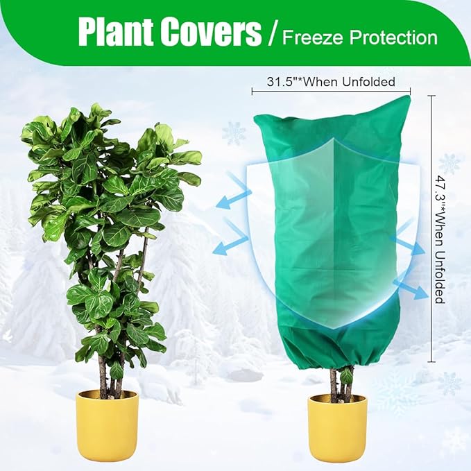 4-Pack Plant Covers Freeze Protection, Frost Covers with Zipper Drawstring, Plant Protectors from Animals, Outdoor Winter Frost Cold Weather Shrubs Trees Jacket Covers (31.5" x 47.3",Green)