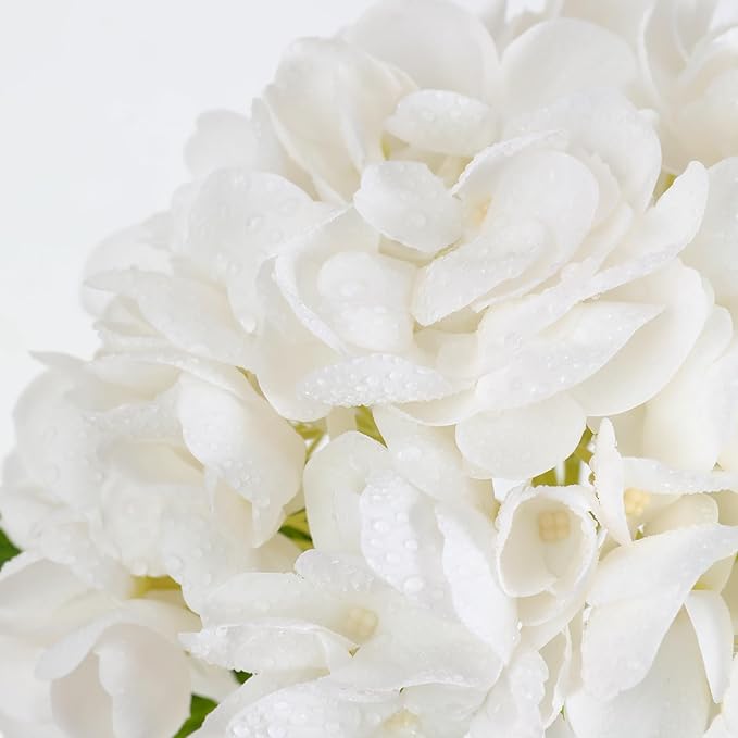 Nubry 22.44In White Hydrangea Artificial Flowers,4Pcs Latex Faux Real Touch Large Hydrangea Flowers with Long Stems & Leaves for Home Office Decor Wedding Party Arrangements(White)