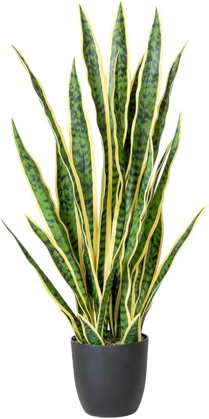 Artificial Snake Plant, 27" Fake Sansevieria with Basket, Faux Plants for Indoor Home Office Store Decoration, Perfect Faux Mother in Law Plants