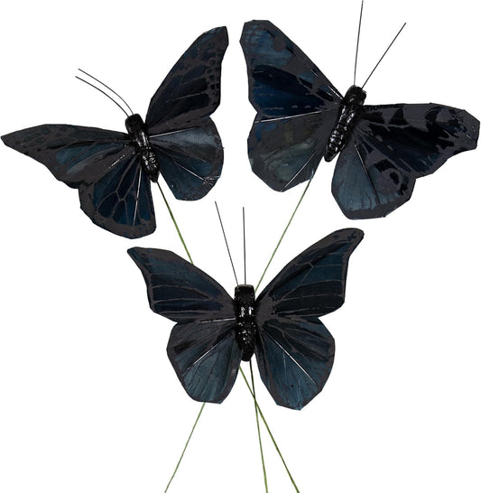 Cartanfill-Artificial Butterfly Decorations Set, 12 Pieces, 6 Colors, Clip for Home, Wedding, Party Decor (C-Black)
