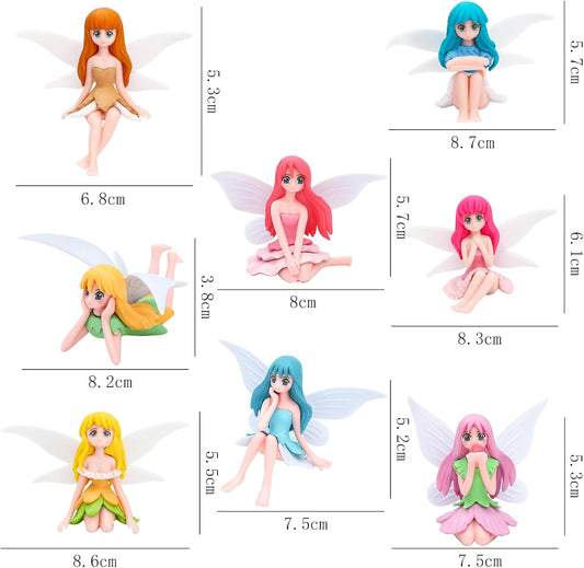 ONEST 8 Pieces Miniature Fairy Garden Accessories Small Fairy Figurines Hand Painted Fairies Figures Girl Fly Wing Figurines for Car Decor Fairies Garden Flower Pot Birthday Cake Topper