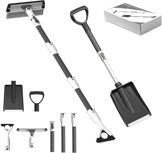 Extra Long 61.5" Ice Scrapers for Car Windshield, Extendable Snow Shovel and Snow Brush for Trucks with 180° Pivoting Brush Head, Portable Winter Snows Removal Tools for Trucks Cars SUVs Vehicle