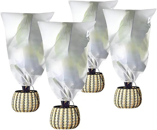 Agfabric Plant Covers Freeze Protection 72"x72"x12" 0.9oz Freeze Cloths for Plants Plant Frost Protection Covers Drawstring Bags Shrub Jacket Warm,White,4 Pack