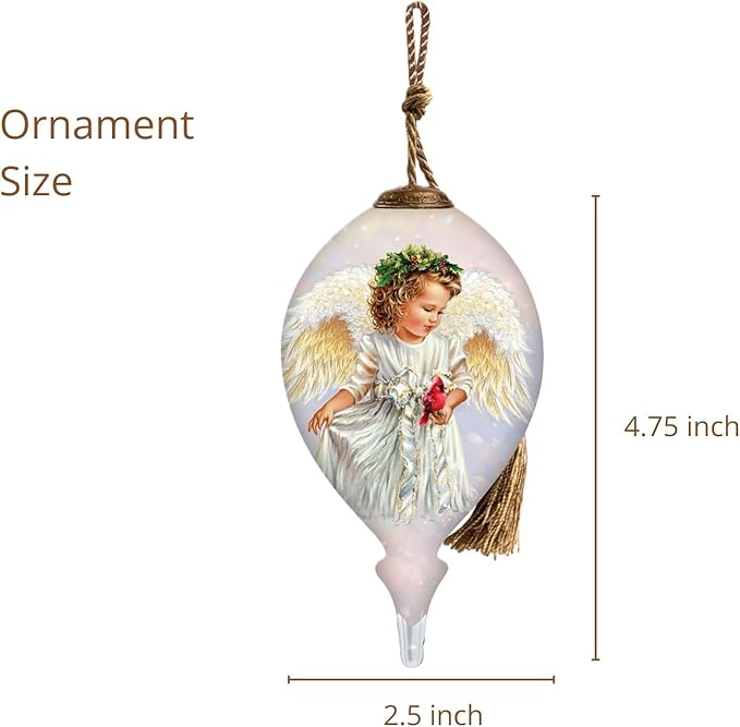 Winter Angel Ornament – Hand-Painted Glass Christmas Ornament – “Peaceful Messenger” Angel with Cardinal Christmas Tree Decoration