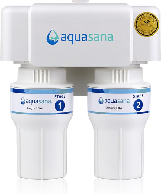 Aquasana Under Sink Water Filter | 2-Stage Filtration | Reduces up to 99.99% of PFAS, Lead, Chlorine, Cysts, & More | Under Counter Drinking Water Filter | AQ-6200-NF