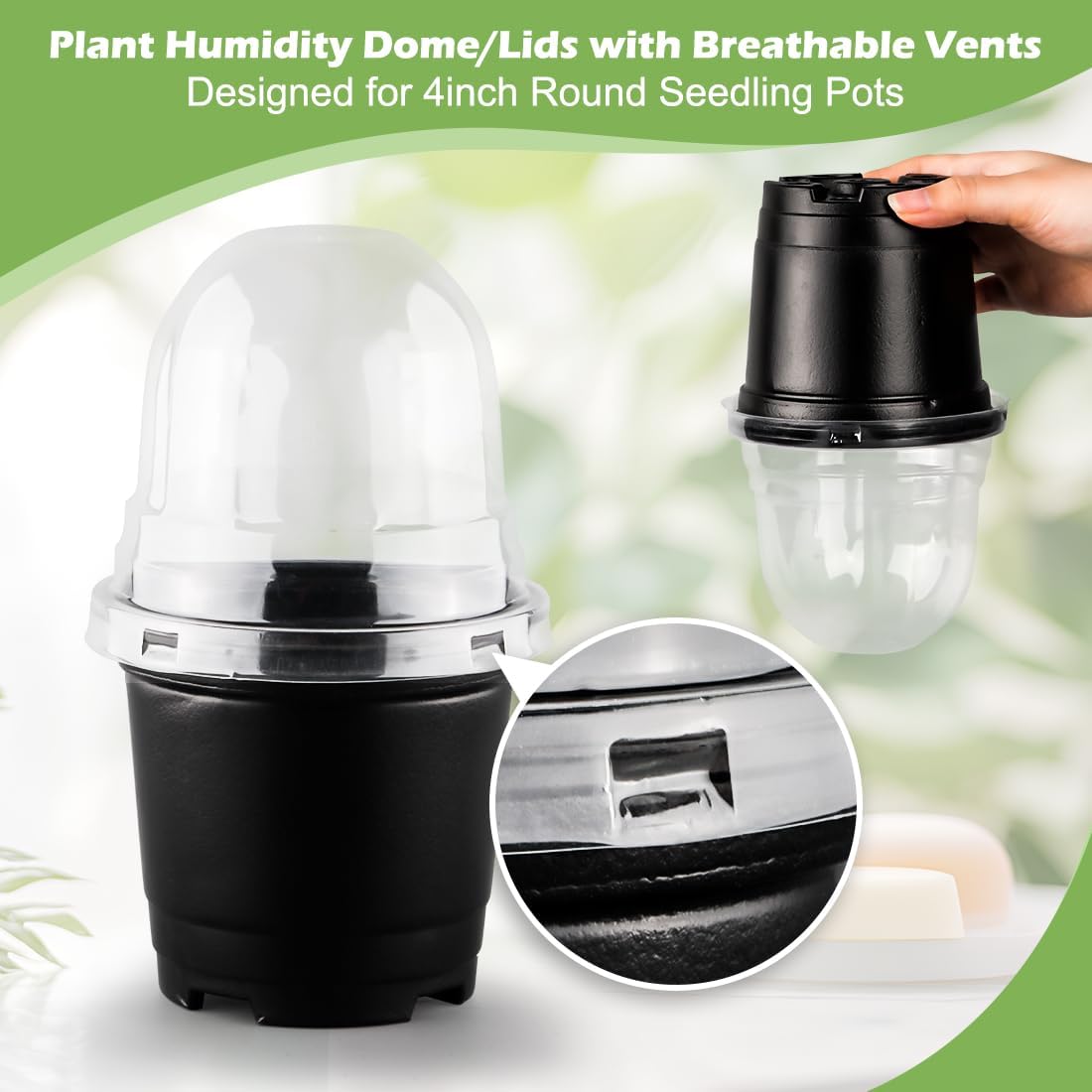 Humidity Domes for 4 Inch Pots, 100 Pack Transparent Plant Dome Covers with Ventilation, Clear Nursery Pot Domes for Seed Starting, Seedling Germination, and Gardening